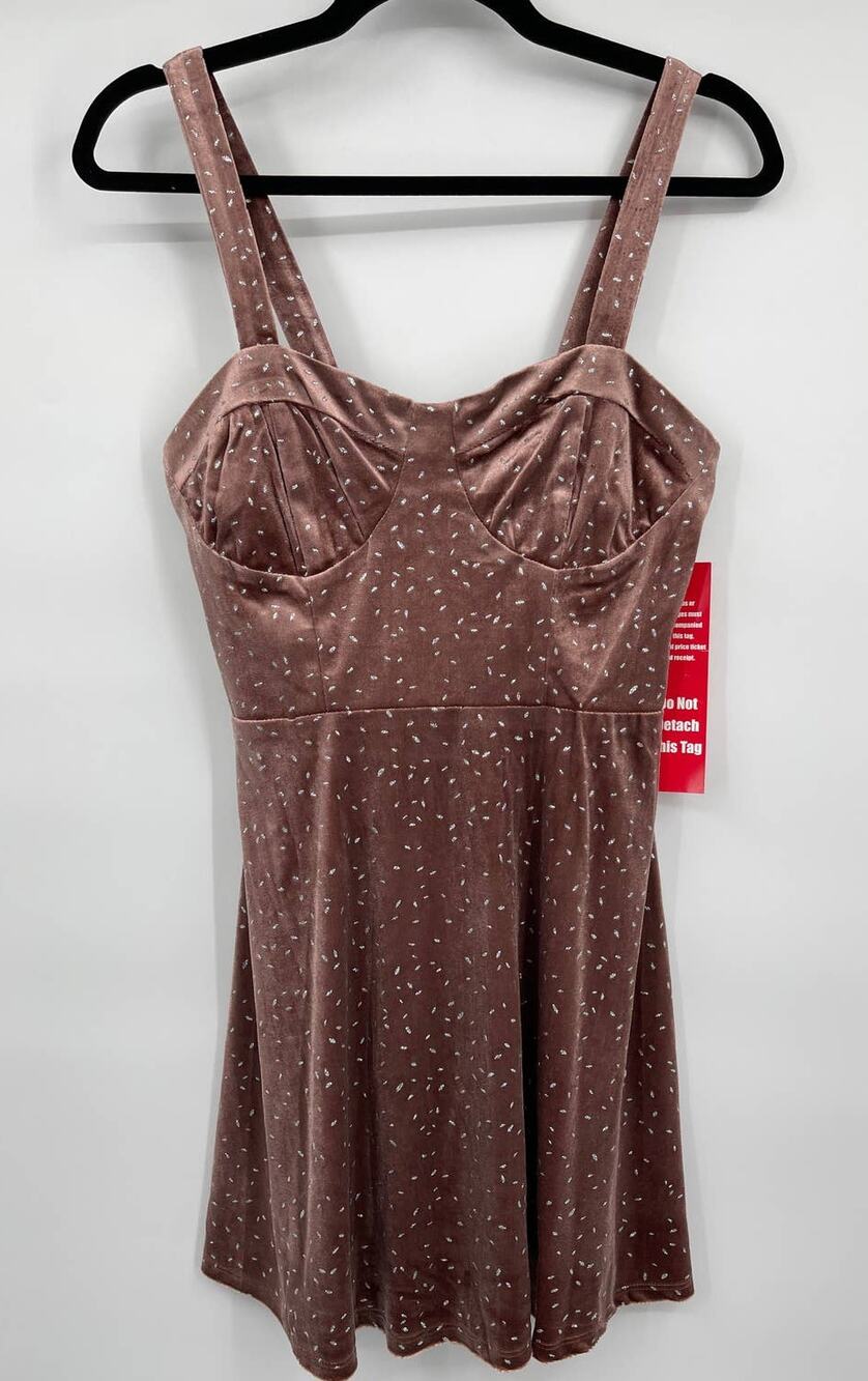 Speechless Juniors Womens Soft Velvet Champagne Silver Dress Medium NEW